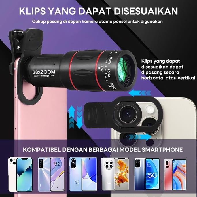 Free Shipping Luxy phone Tele Zoom 28X HP Lensa Tele Zoom Lensa Kamera HP Zoom Universal 28x25 Handp