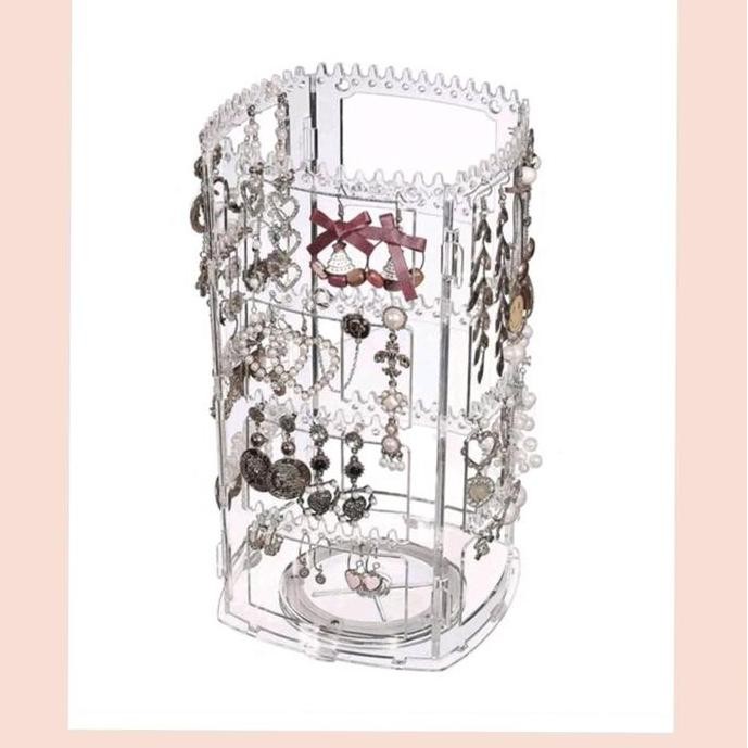 Rak Anting Acrylic/Rak Penyimpanan Perhiasan Kalung Anting Putar 360 Derajat/Rak Organizer