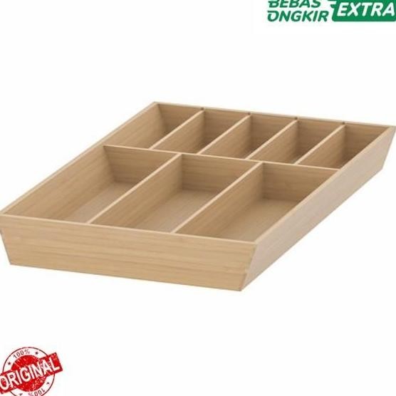 Kotak Bambu Penyimpanan Sendok & Garpu Laci Dapur Serbaguna 32X50Cm