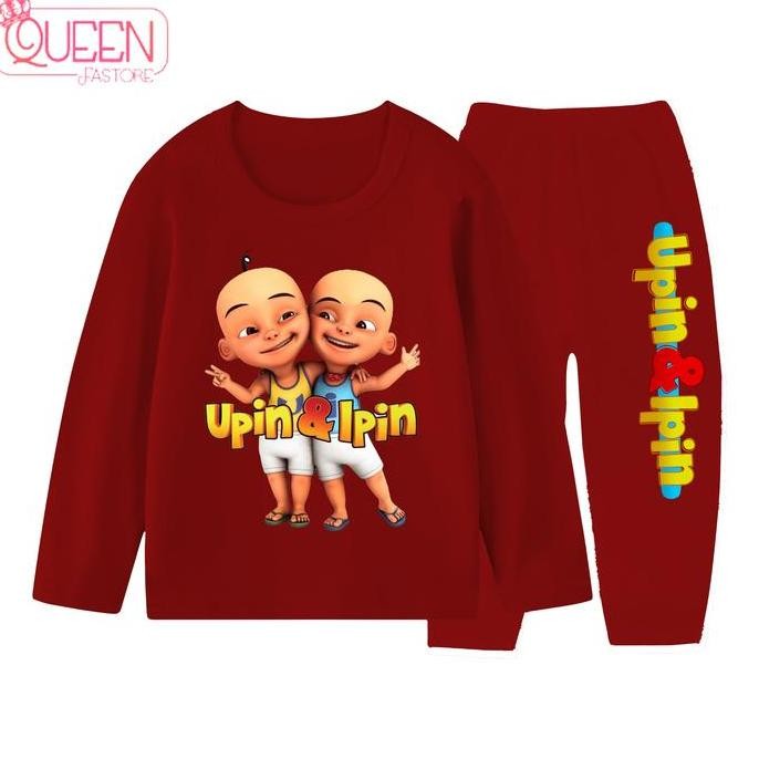 DT16 >> Setelan Piyama Anak UPIN IPIN, Bahan Cotton, Ukuran 1-10 Tahun