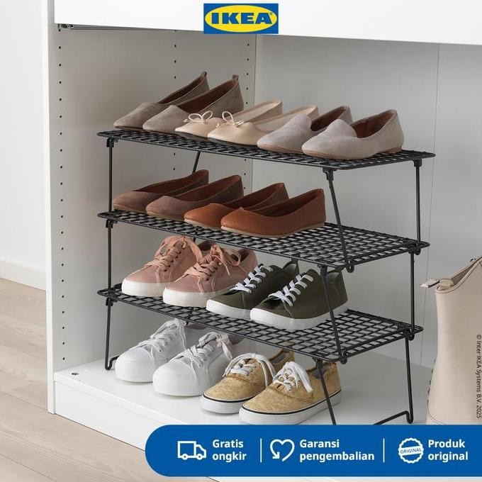 IKEA GREJIG Rak Sepatu Hitam Dapat Dilipat 58x27 cm