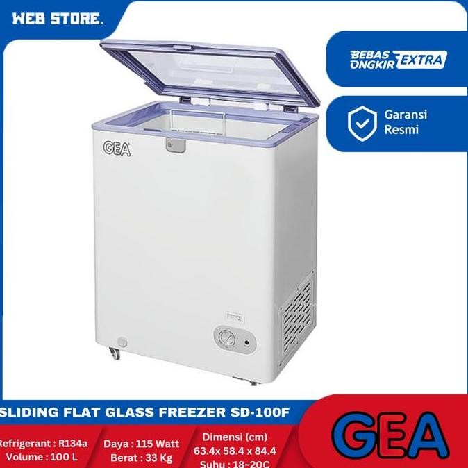 JERICOMM Sliding Flat Glass Freezer 100 Liter Kaca Datar SD-100F GEA