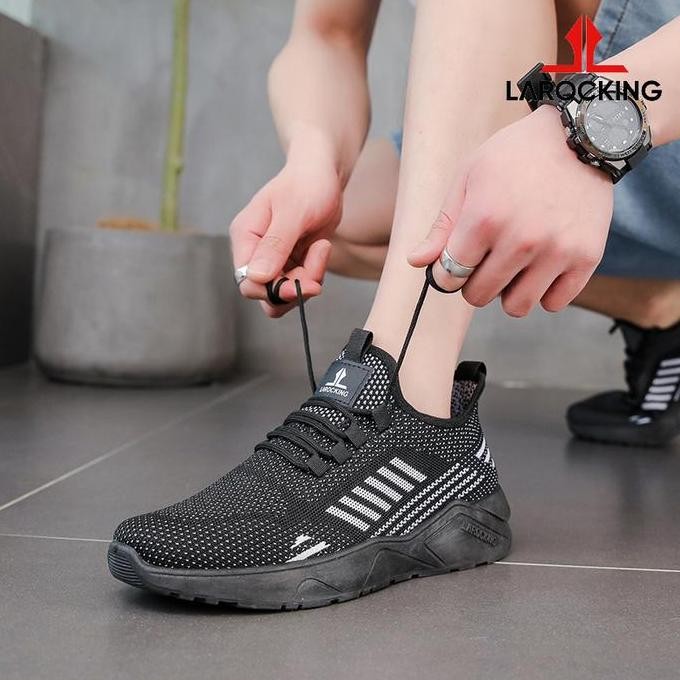 Larocking - Owen Hitam Polos Abu Tua | Sepatu Running Gym Shoes Sport Outdoor