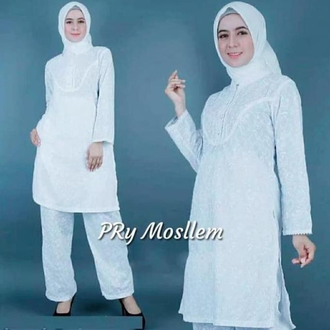 Baju Gamis Haji & Umroh Wanita-Gamis Putih-Tanpa Bergo-Setelan Celana