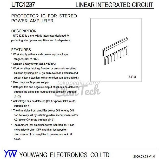 UPC1237 / UTC1237 Stereo Speaker Protector IC YW Original Elantech