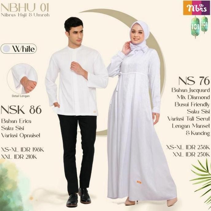 Nibras Gamis Syari Ns 76 Warna Putih Polos Baju Lebaran Umroh Haji Ori