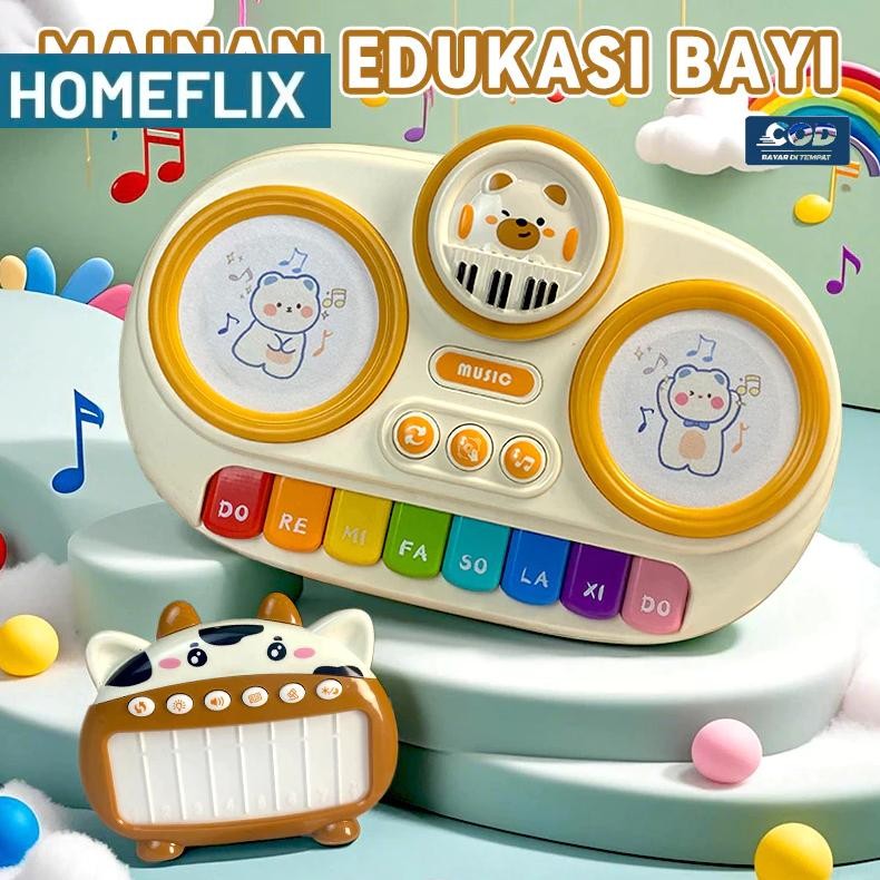 Mainan Piano Elektrik Anak Dilengkapi Drum Elektronik dan Lampu 2in1 Keyboard Edukasi Belajar Musik