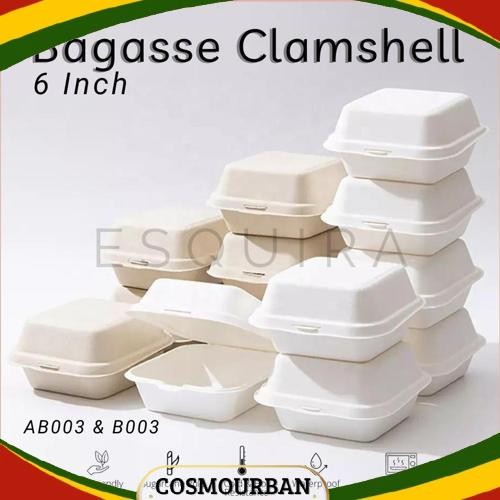 Termurah Sugarcane Bagasse Burger / Korean Cake Box / Lunch Box / 25 Pcs / AB003 / B003