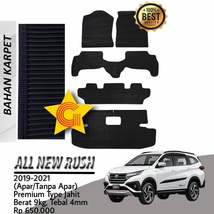 Karpet Lantai Mobil Rush / Terios 2019/2021 Premium Tipe Jahit Hitam
