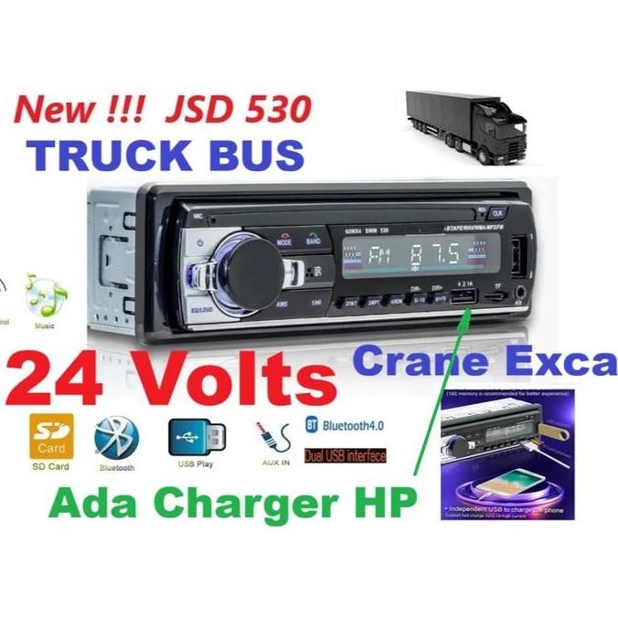 Promo Tape Mobil truk 24 Volt Bluetooth USB MP3 FM Radio JSD-520 24 Volt Diskon