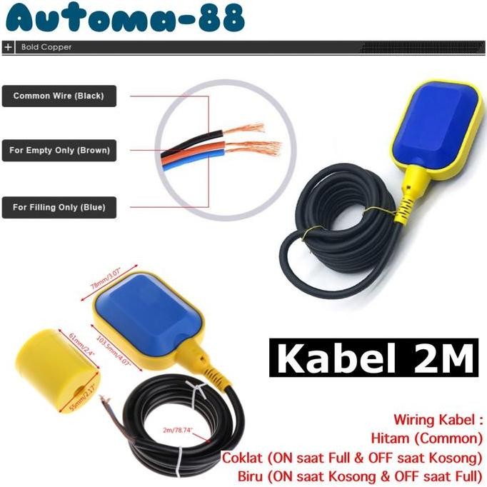 KAORU- Otomatis Pompa Celup 2m Float switch Radar pelampung tandon tangki air