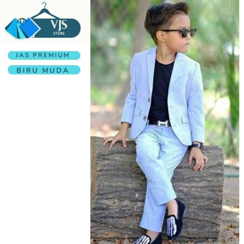 VJS STORE - Setelan Jas Anak Laki-Laki List Putih ( jas + celana )