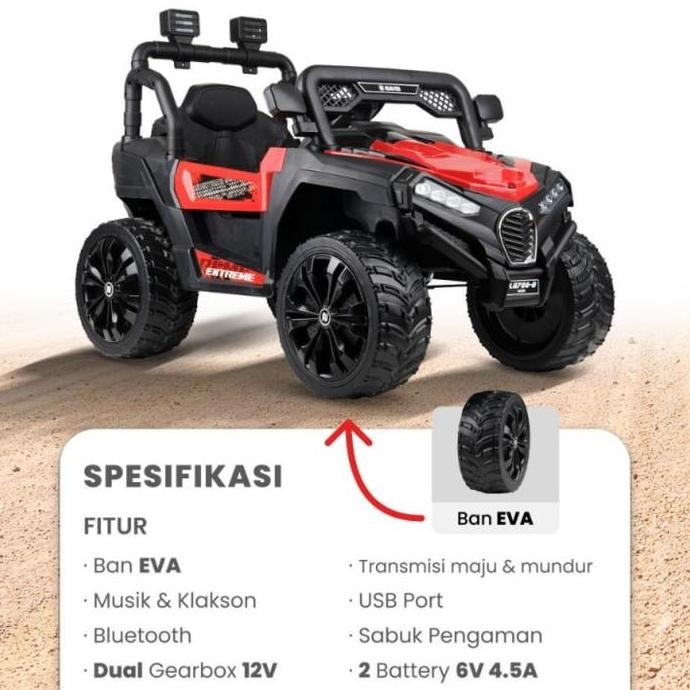 Mobil Aki Anak Jeep Ban Karet Eva Original PMB Mainan Anak Mobil Remote Anak Mesin 12V SNI IRF