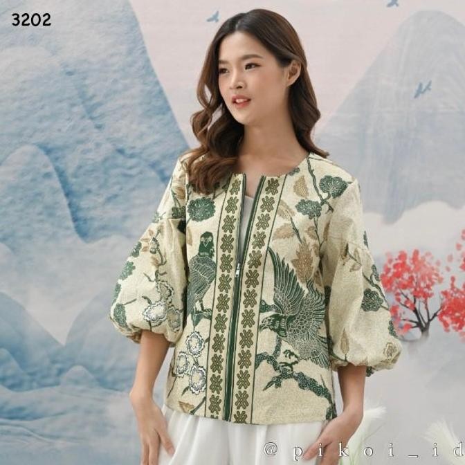 Promo Atasan batik wanita jumbo lengan panjang / outer batik lengan balon COD
