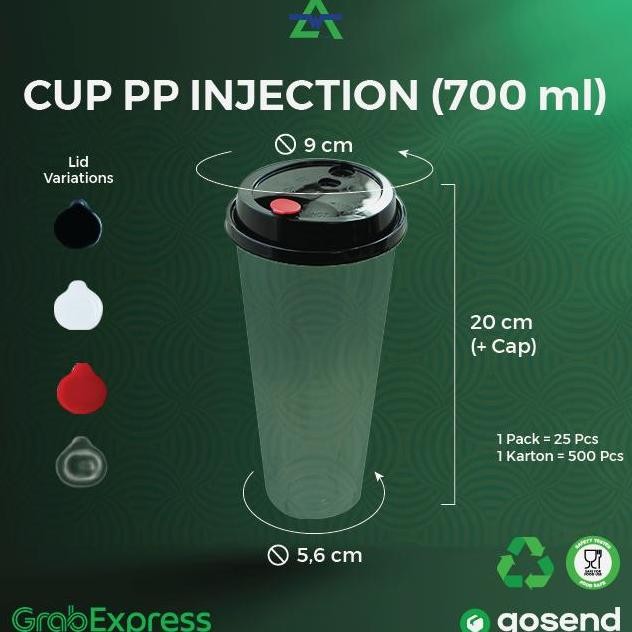 Gelas Plastik Boba Cup Injection Pp 700Ml Cuplidcap Dus Isi Pc