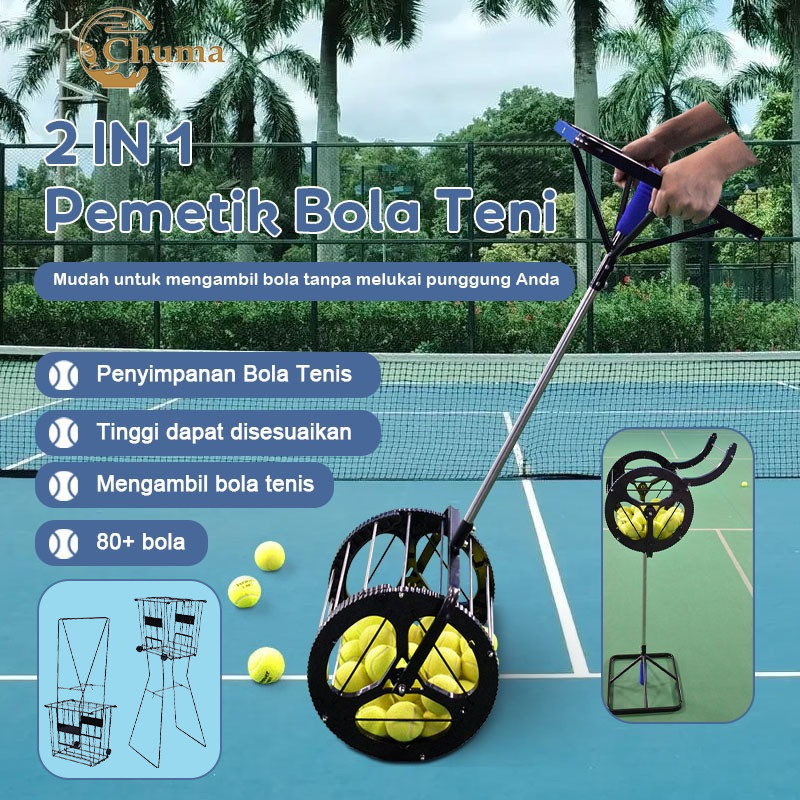 ⭐COD&Garansi⭐2 in 1 Tennis Ball Picker |Pengumpul Bola Tenis otomatis / Adjustable 54-79cm | Alat Pe