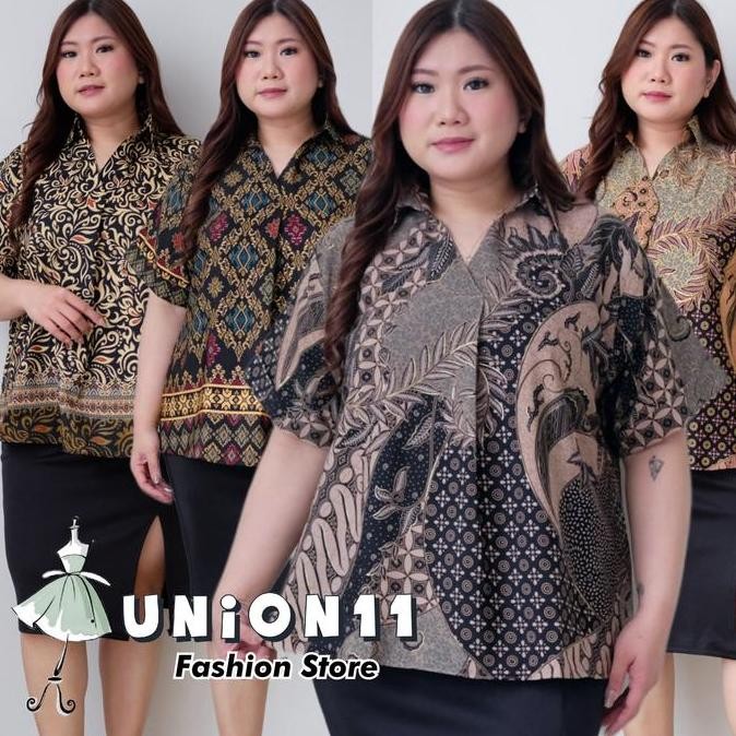 Promo Union11 - Atasan Batik Wanita Jumbo Ld 130 Cm / Blus Kerja Cewe Batik Big Size Muat BB 95 Kg C