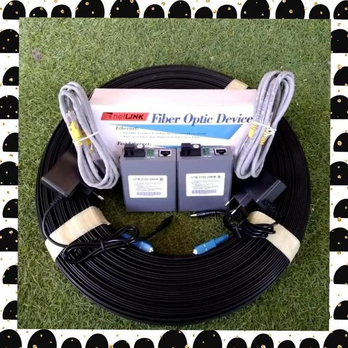 TERMURAH - Paket kabel  fiber optik 100M dan sepasang netlink htb 3100 AB single mode 10/100 sepasan