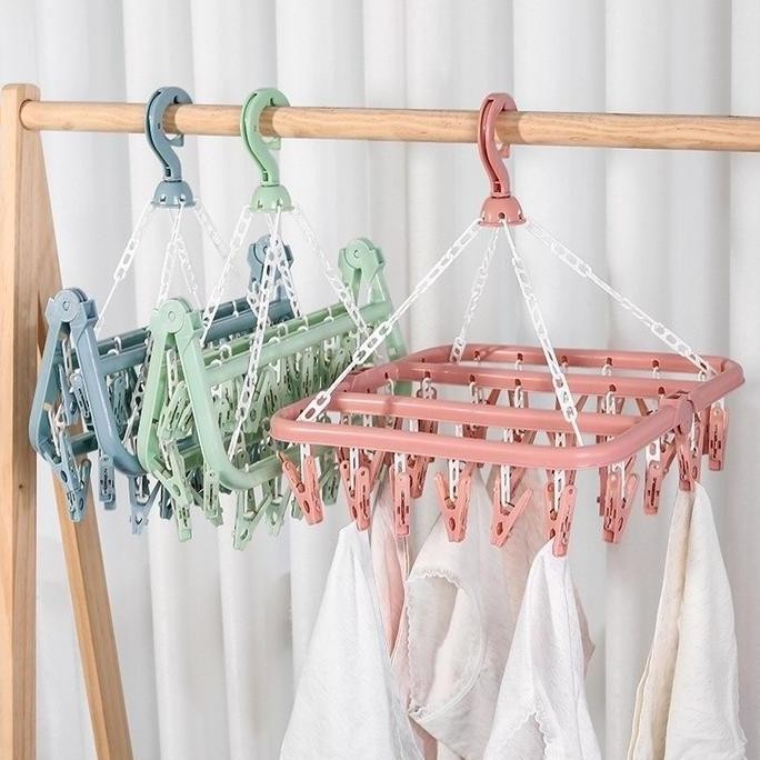 Zey Gantungan Jemuran Serbaguna 32 Jepit - Hanger Kaos Kaki, Celana Dalam, Bra, Dan Pakaian Bayi Ana