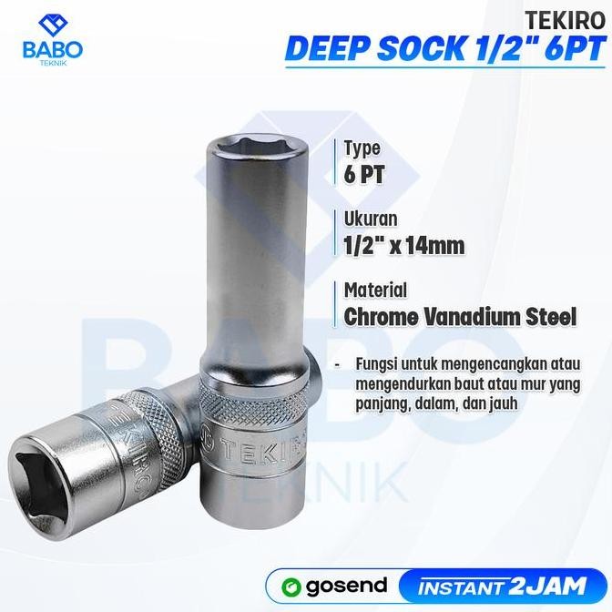 Tekiro Mata Sok 14 Mm Panjang Deep Wall Socket 1/2 6 Pt Mata Kunci Shock 14 Mm Mata Sock Panjang 14 
