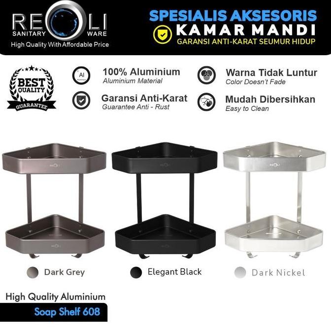Rak Sabun Sudut Siku 2 Susun Aluminium Hitam Black Chrome Dark Nickel Stainless Dark Grey Gray Abu R