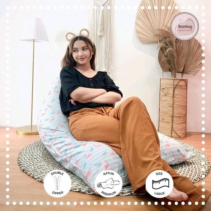 Bean bag triangle plus isi motif Flaminggo Blue size dewasa - beanbag murah berkualitas Sofa Furnitu