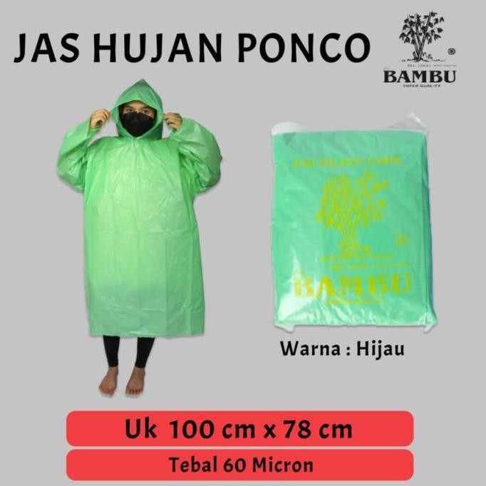 COD Jas Hujan Mantel Plastik Ponco Sekali Pakai Merk Bambu