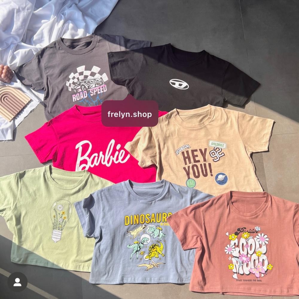 Sale Frelyn Shop - Crop Top Motif | Baju Kaos Tumblr Crop Tee Tshirt Kaos Korea Fashion Wanita Sage 