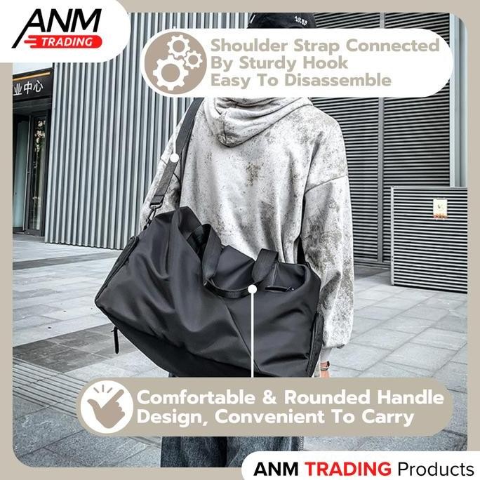 Tas Travel / GYM / Sport Bag Wanita Unisex Premium Polyester Korea Duffel/Weekender Bag Hitam Pria