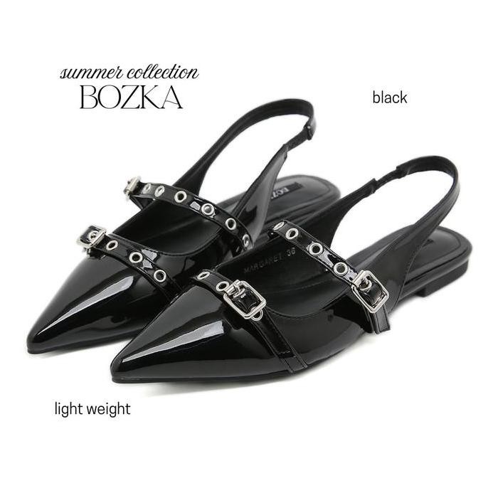Bozka Sepatu Sandal Wanita Flat Margaret Black Fashion