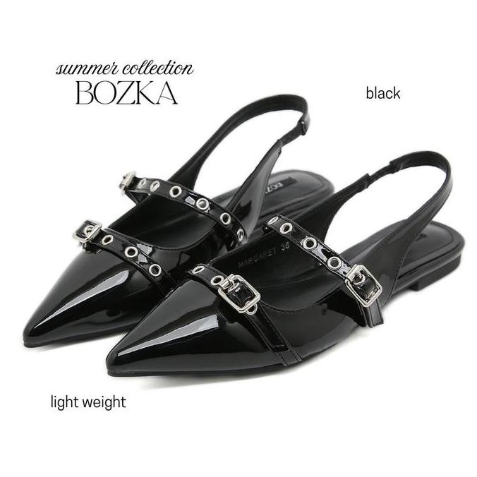 Bozka Sepatu Sandal Wanita Flat Margaret Black Fashion