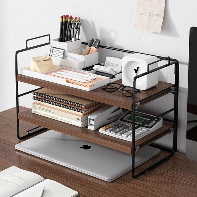 Rak Buku / Rak / Pengatur Desktop Kantor Sederhana / Pengatur Meja Besi Multi-Lapis Desktop Kecil / 