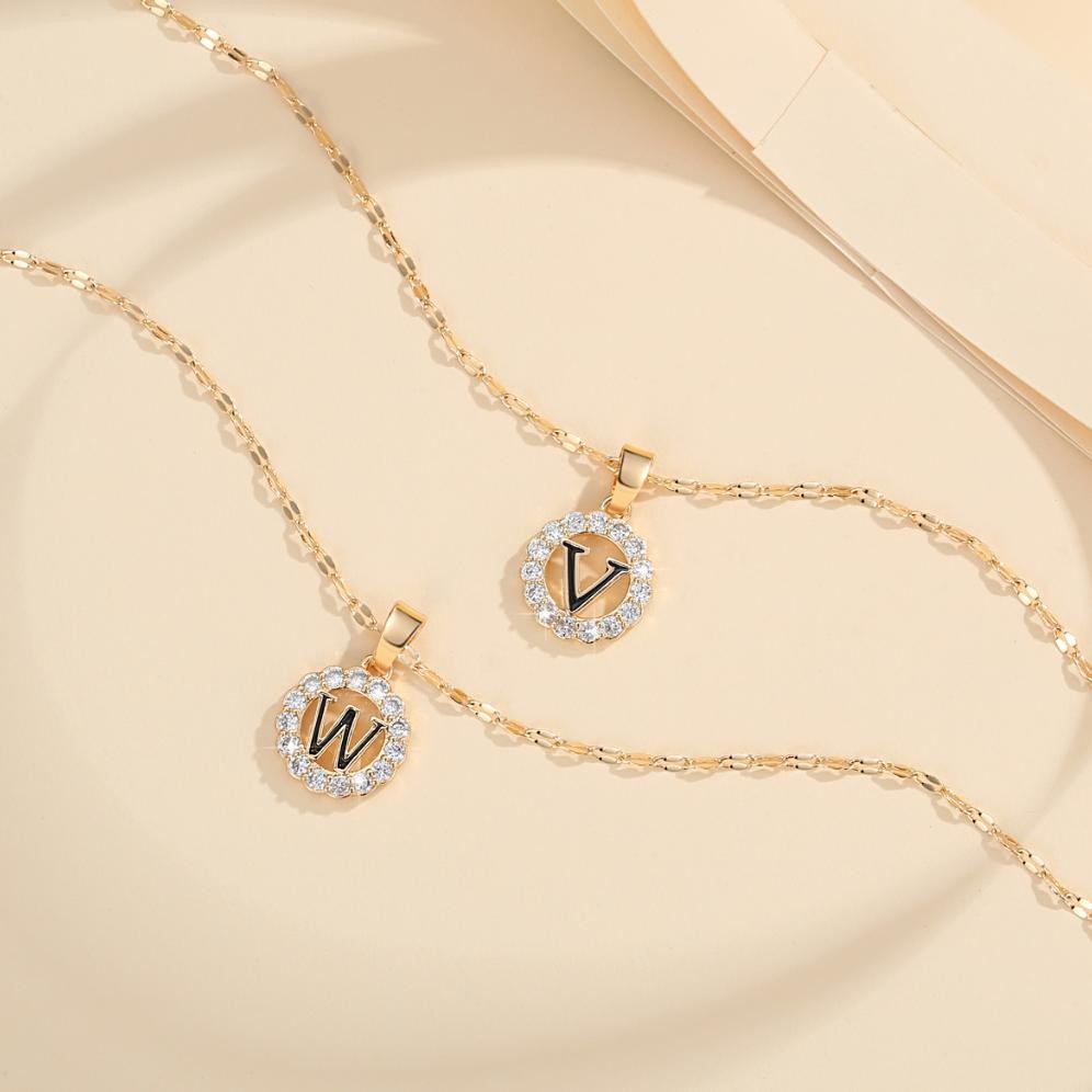 Terlaris Lanmi Jewelry Kalung Titanium Huruf Wanita Anti Karat Lapis Emas Perhiasan Luntur Rose Gold