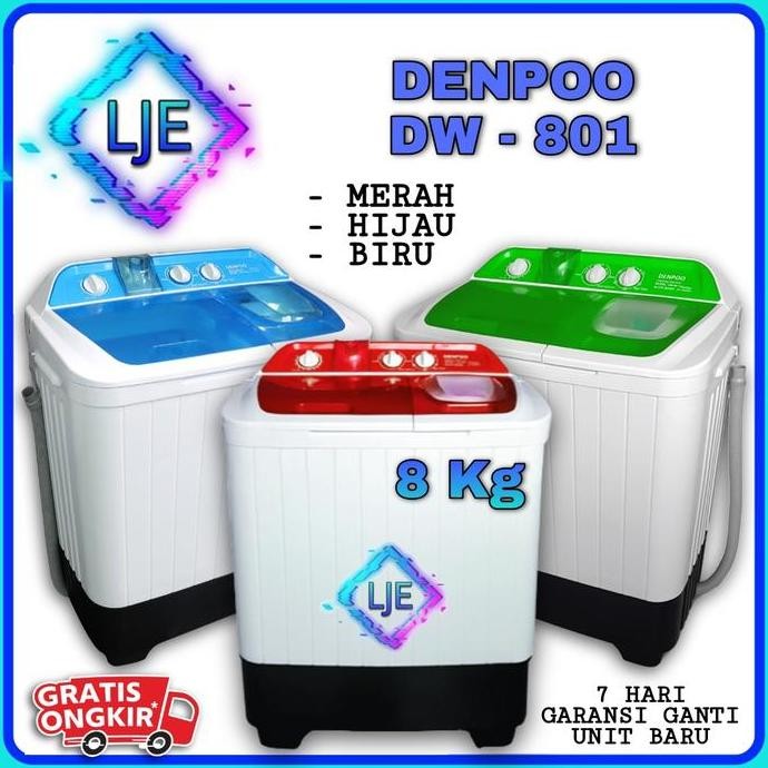 Promo Mesin Cuci 8 Kg 2 Tabung Denpoo DW 8908 Pulsaror COD