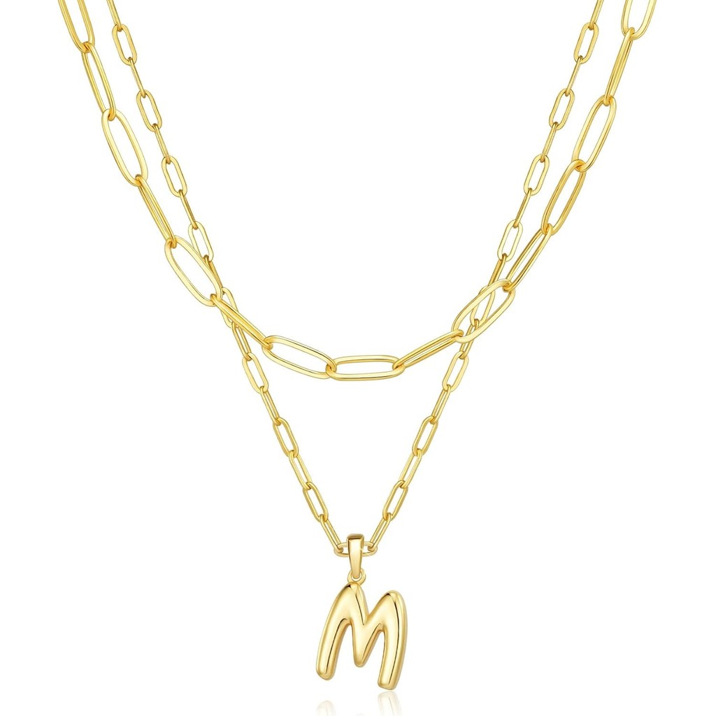 Kalung Liontin  Perhiasan Berlapis Emas Berbentuk Hati yang Ditumpuk Tebal dan Berlapis A-Z Huruf Ge