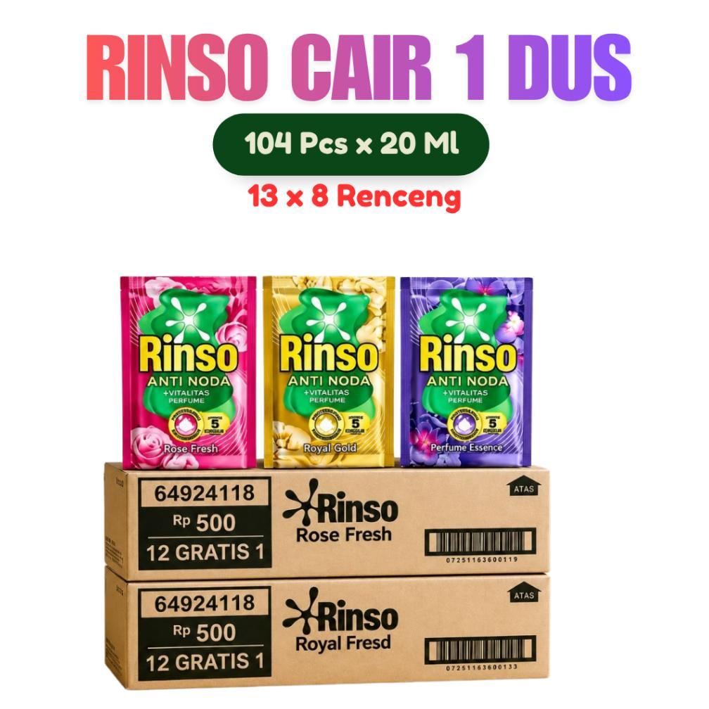 Resmi Rinso Cair 1 Dus / Rinso Renceng 1 Dus 20 Ml Isi 104 Sachet Anti Noda