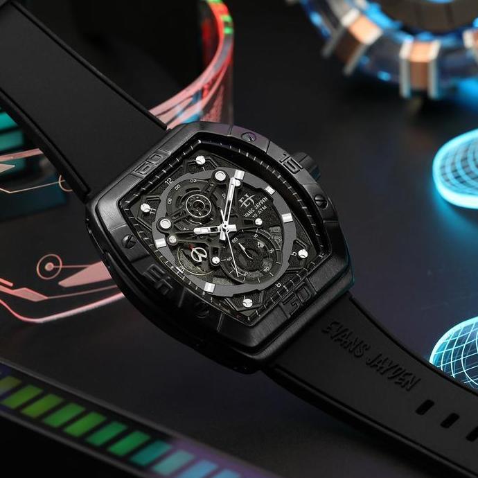 Watch- Evans Jayden Jam Tangan Pria 9549 Rubber Silicon Kaca Sapphire Chronograph Ter Resistant 10 A