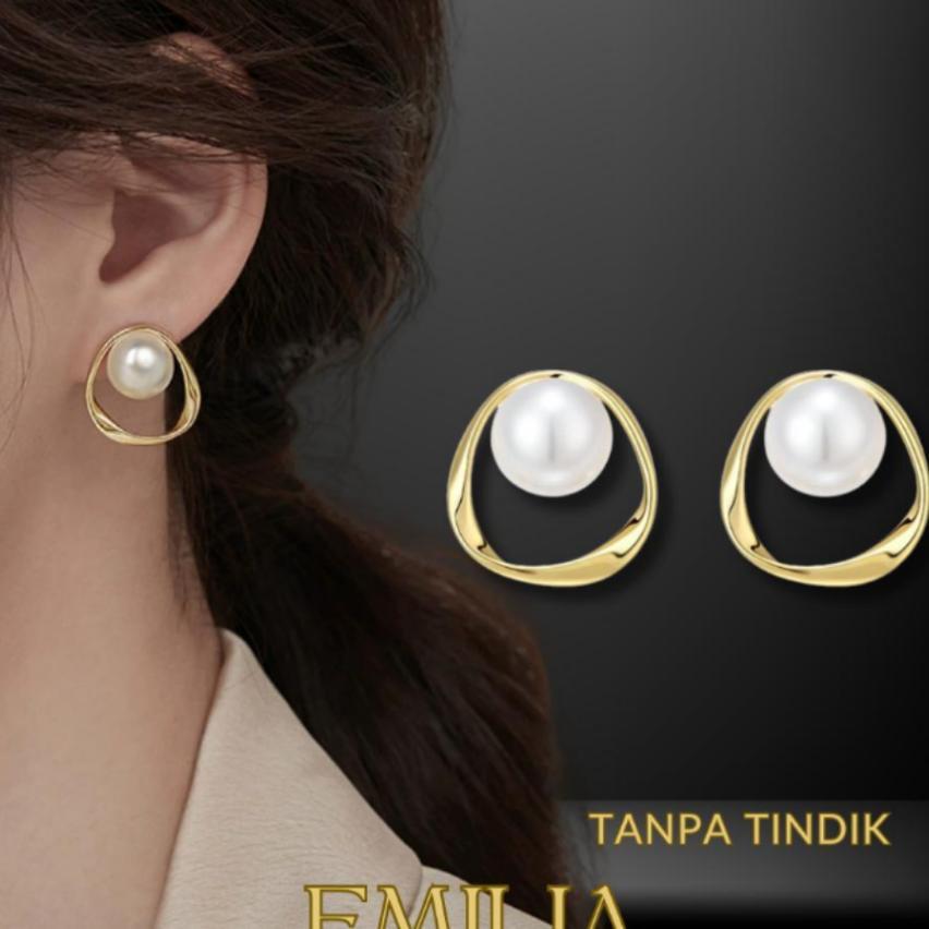 Noize Emilia Anting Jepit Wanita Klip Tanpa Tindik Ear Clip S925 Mutiara Gold
