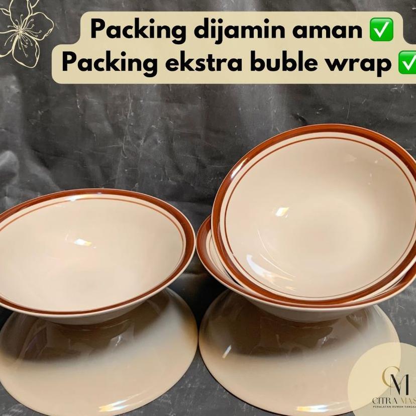 12 Pcs Mangkok Keramik List Coklat / Mangkok Bakso / Mangkok Makan / Mangkok Keramik 1 Lusin