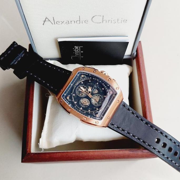 ALEXANDRE CHRISTIE AC6411 AC 6411MC ROSEGOLD Leather BLACK MAN
