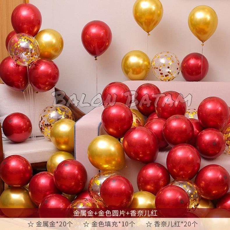 Paket Balon Metalik Merah Maroon Double chrome 50pcs Murah