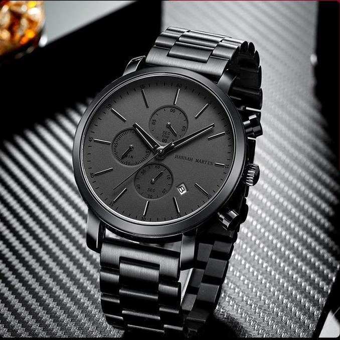 Bw- Hannah Martin Jam Tangan Pria Tahan Air Cowok Kronograf Quartz Analog Laki 109G Stainless Tches
