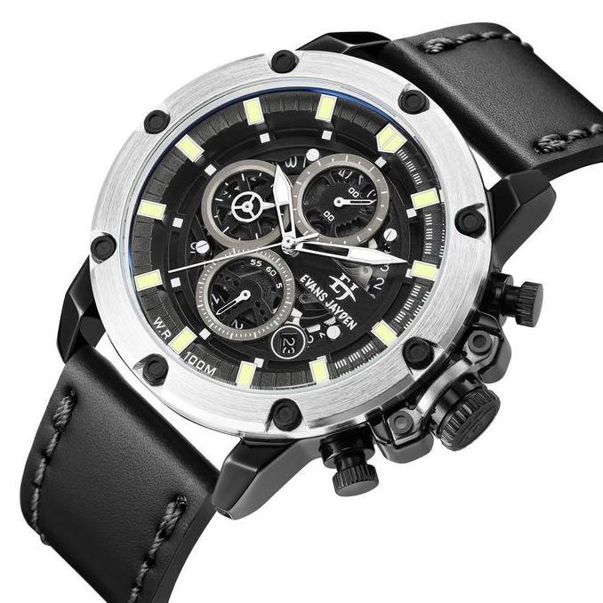 Bw- Evans Jayden Jam Tangan Pria 9570 Kulit Kaca Sapphire Chronograph Ter Resistant 10 Atm Stainless