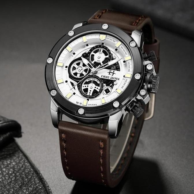 Bw- Evans Jayden Jam Tangan Pria 9570 Kulit Kaca Sapphire Chronograph Ter Resistant 10 Atm Stainless