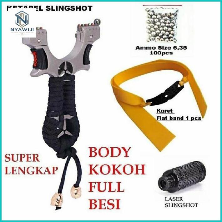 Ketapel slingshot hunting plus karet bola besi bonus laser