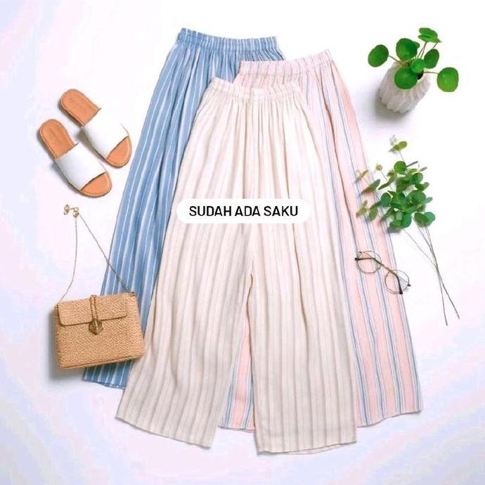 Camisa - Celana Kulot Stripe Salur Cantik Jumbo
