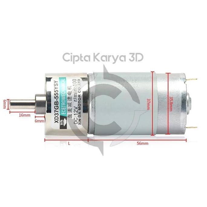 Dc Motor 12V Gearbox Gear Metal Speed Reduction Motor 37Gb555 555 Diameter 37Mm Poros 6Mm Kecepatan 