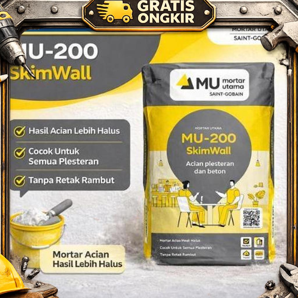 Mu 200 Skim Wall Acian Plesteran & Beton Mortar Semen Instan Acian Plester Dan Beton 40 Kg