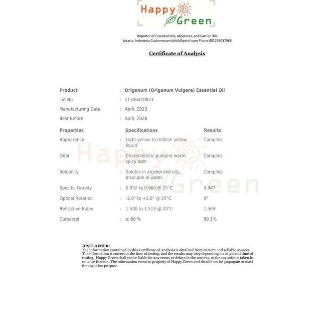 Happy Green Oregano Essential Oil (10 ml Minyak Essensial Oil Oregano