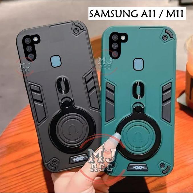 Casing Hp Untuk Samsung A11 / Samsung M11 Ring Case Robot Carbon Fiber Ring 360 Pro Camera Cover Han